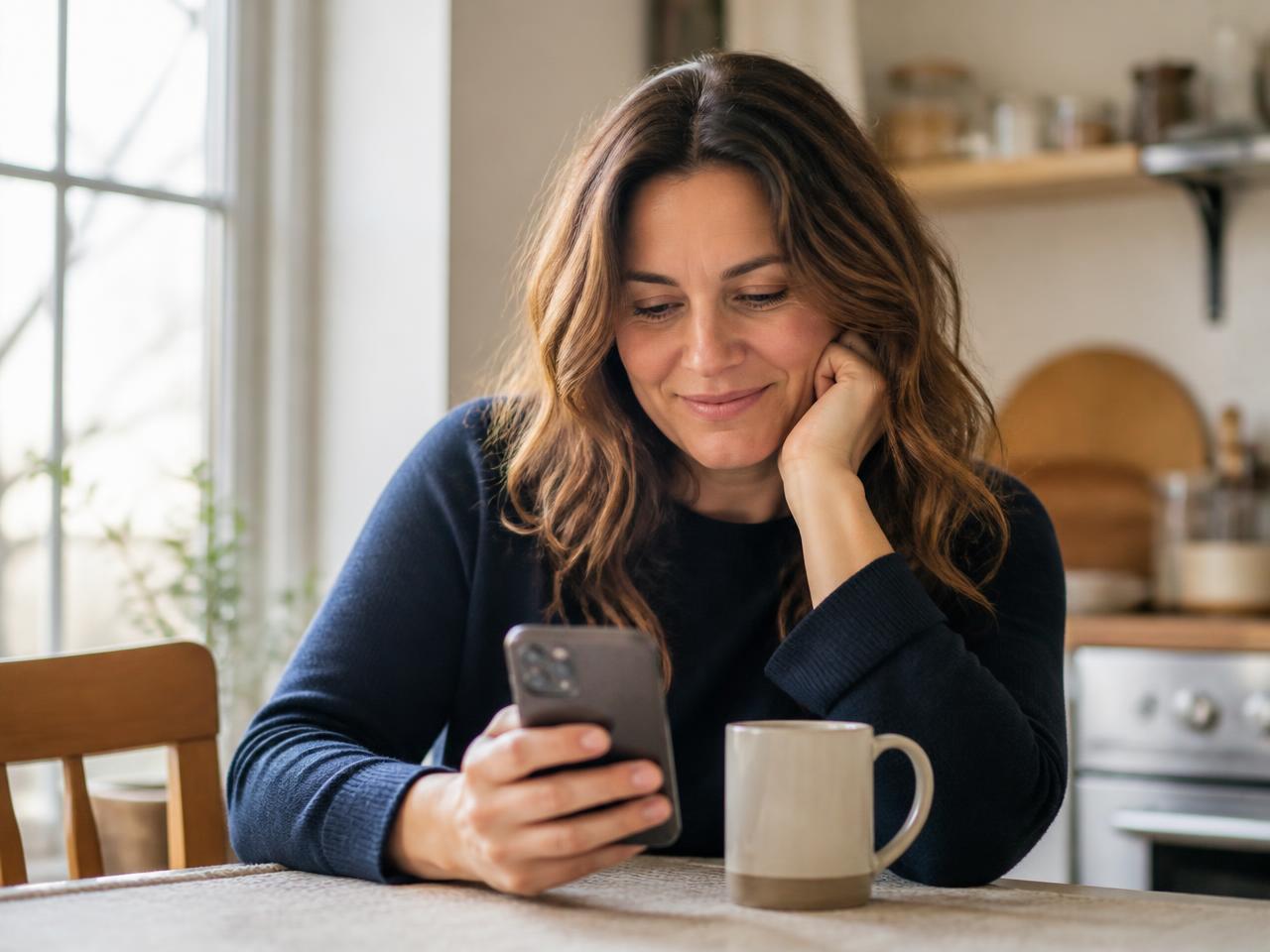 A daughter reading her father's daily activity report at home