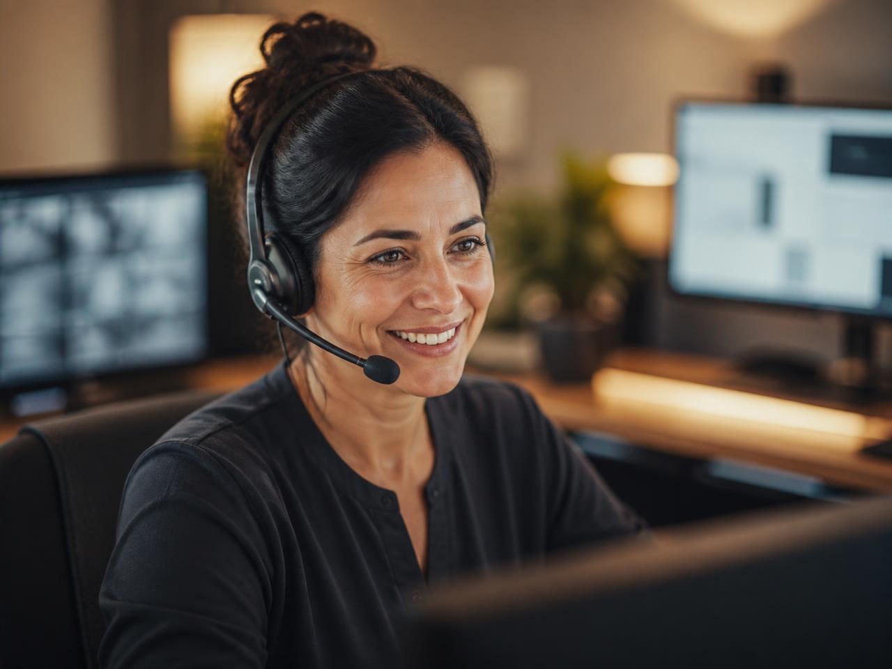 A trained OneKey virtual caregiver at a monitoring desk